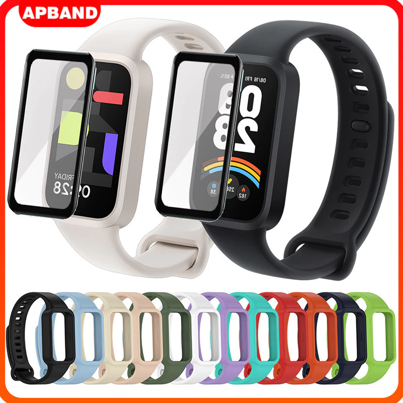 ฟิล์มกระจกนิรภัย + สายซิลิโคน for Smartwatch Mi Band 9 Active /Redmi Band 3 สายยางรัดข้อมืออุปกรณ์ป้องกันหน้าจอ