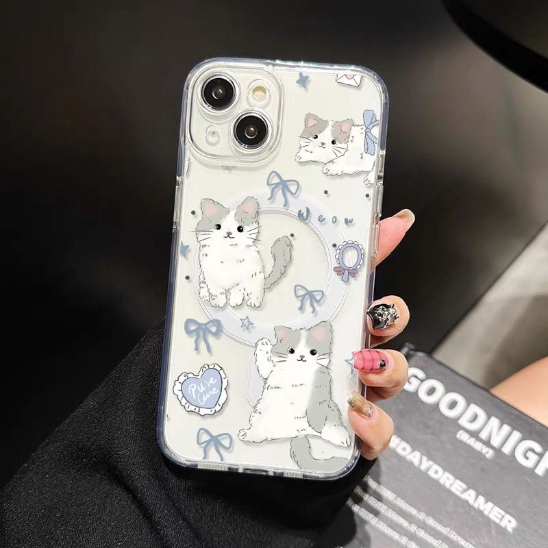 Poppa🦋แม่เหล็ก เคสใสกันกระแทก เคสสําหรับไอโฟน 11 เคสชาร์ได้ สำหรับ IPhone 13 15 7Plus 14 12 11 Pro MAX 8 7 Plus 16 xsmax