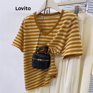 Lovito เสื้อยืดลําลอง ลายทาง สําหรับผู้หญิง LNA21060 (สีเหลือง)