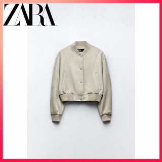 Zara ใหม่ เสื้อแจ็กเก็ตบอมเบอร์ หนังนิ่ม สําหรับผู้หญิง