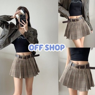 OFF SHOP พร้อมส่ง (OFF-2529) กระโปรงพลีส แถมข็มขัด ลายสก๊อตมีไซส์ SMLXL -NZ-XM