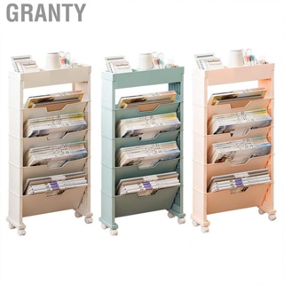 Granty Classroom Bookshelf  Plastic Book Storage Shelving Universal Wheel Multilayer Glossy Edges for Home