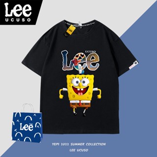 เสื้อยืดแขนสั้น ผ้าฝ้าย พิมพ์ลาย SpongeBob SquarePants แฟชั่นฤดูร้อน สําหรับผู้ชาย