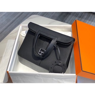 พรี ราคา10700 Hermes Halzan หนังแท้ กระเป๋าแฟชั่น กระเป๋าสะพาย30cm