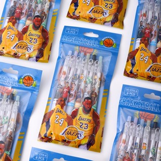 Sq2 ปากกาเจล ลายการ์ตูนบาสเก็ตบอล Los Angeles Lakers NBA เครื่องเขียน สําหรับนักเรียน 6 ชิ้น ต่อชุด