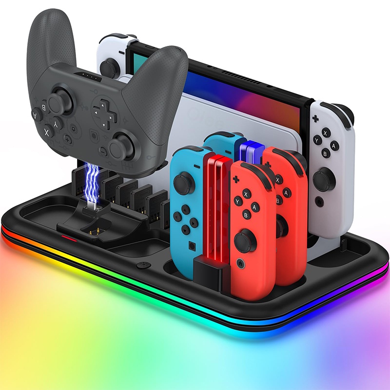 แท่นชาร์จ พร้อมไฟ RGB 4 ช่อง สําหรับ Nintendo Switch &amp; OLED TV Dock Pro
