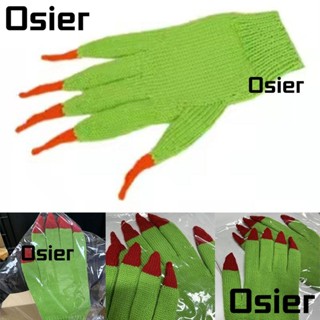 Osier1 ถุงมือผ้าวูลถักนิตติ้ง ให้ความอบอุ่นห้านิ้ว สีเขียว เหมาะกับของขวัญฮาโลวีน แฟชั่นฤดูหนาว