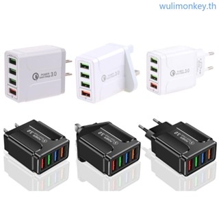 Wu อะแดปเตอร์ชาร์จ USB EU US UK ปลั๊ก UK ไฟ LED 4 USB 3 1A QC3 0 ชาร์จเร็ว