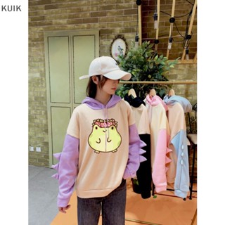 เสื้อกันหนาวแขนยาวลําลอง มีฮู้ด พิมพ์ลายการ์ตูน Kuik ทรงหลวม แฟชั่นฤดูใบไม้ร่วง สําหรับผู้หญิง