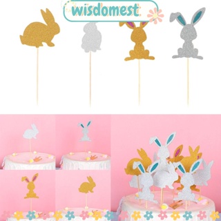 WISDOMEST 4/8 ชิ้น กลิตเตอร์ กระต่าย คัพเค้ก กระต่าย คัพเค้ก ท็อปเปอร์ อุปกรณ์เทศกาล กลิตเตอร์ เค้ก ท็อปเปอร์