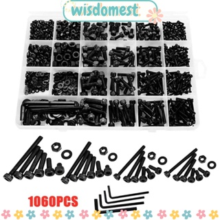 Wisdomest สกรูเมตริก เหล็กคาร์บอน M2 M3 M4 M5 1060 ชิ้น|ชุดสกรู พร้อมประแจหกเหลี่ยม น็อต สีดํา สําหรับมือสมัครเล่น