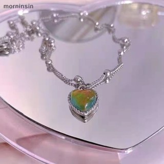 Morn Feeling สร้อยคอโซ่ลูกปัด จี้รูปหัวใจ เปลี่ยนสีได้
