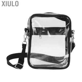 Xiulo Transparent Shoulder Bag Black Adjustable Strap Clear Bags Stadium Approved Zipper Closure PVC for Men Women Sports Events