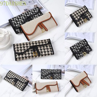 Daishen1 กระเป๋าสตางค์ กระเป๋าใส่เหรียญ ผ้าแคนวาส หนัง PU ลายตัวอักษร D Houndstooth สไตล์เกาหลี สําหรับผู้หญิง