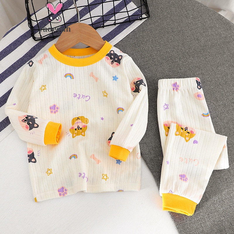 【YAOEENH】พร้อมส่ง ชุดนอน เสื้อแขนยาว กางเกงขายาว ผ้าฝ้าย 73-150 ซม. แฟชั่นฤดูใบไม้ร่วง สําหรับเด็กผู้ชาย และเด็กผู้หญิง 3