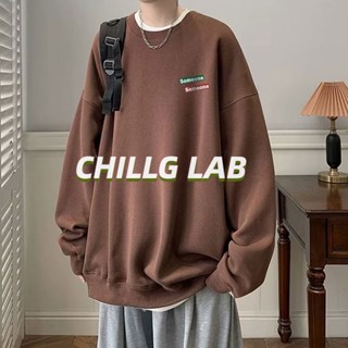 CHILLG LAB เสื้อกันหนาว คอกลม ผ้ากํามะหยี่ ไร้ฝาปิด สไตล์อเมริกัน สตรีท ฤดูใบไม้ผลิ ฤดูใบไม้ร่วง สําหรับผู้ชาย