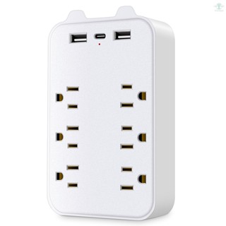 9-in-1 Surge Protector 6-Outlet Extender with 2 USB &amp; 1 USB-C Ports Power Strip Multi Plug Outlets Wall Adapter Spaced for Home Travel Office