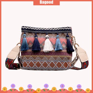 ♪Bagood♪พร้อมส่ง AU กระเป๋าสะพายไหล่ ทรงบักเก็ต ประดับพู่ สไตล์เรโทร เหมาะกับฤดูร้อน ใส่โทรศัพท์มือถือได้ สําหรับผู้หญิง