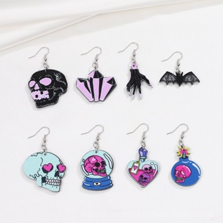 0908WSJ Halloween Earrings European and American Ins Dark Funny Skull Earrings Fashion Creative Skull Hand Bat Earrings for Women SVQU