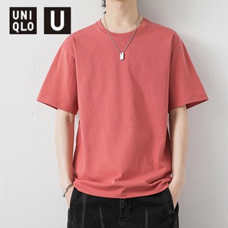 Uniqlo เสื้อยืด ผ้าฝ้าย ไม่เป็นขุย ไม่เป็นขุย สีพื้น สําหรับผู้ชาย เหมาะกับฤดูร้อน UNQM