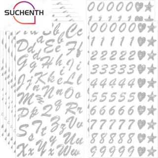 Suchenth สติกเกอร์ตัวอักษร สติกเกอร์ PVC สีเงิน สติกเกอร์สมุดภาพ สติกเกอร์ตัวอักษร DIY