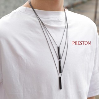 Preston สร้อยคอโซ่ สเตนเลส ทรงสี่เหลี่ยมผืนผ้า เรียบง่าย สีเงิน สีทอง สไตล์เท่ สีดํา