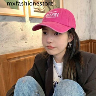 Mxfashione หมวกเบสบอลลําลอง ผ้าฝ้าย พิมพ์ลายตัวอักษรภาษาอังกฤษ ปรับได้ สีพื้น สําหรับผู้หญิง