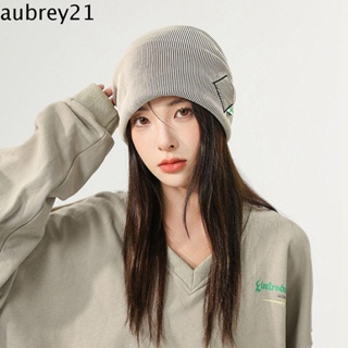 Aubrey1 หมวกบีนนี่ถัก ลายทางหัวกะโหลก สไตล์เกาหลี เข้ากับทุกการแต่งกาย สําหรับผู้ชาย