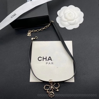 Top-quality Double C Brand Leather Rope Black Rope Card Neck Woven Bow Necklace New Style Collarbone Necklace Sexy Super-Fairy Exquisite Elegance Y2K Sweet and Cool Style WMKV