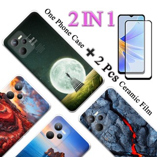 2 IN 1 Realme C35 เคสนิ่ม พิมพ์ลาย พร้อมกระจกนิรภัยกันรอยหน้าจอเซรามิค แบบโค้ง