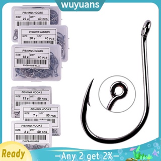 Wuyuans ตะขอตกปลา เหล็กคาร์บอน ทรงกลม แข็งแรง สําหรับน้ําเค็ม ปลาหมึก 20-50 ชิ้น ต่อกล่อง