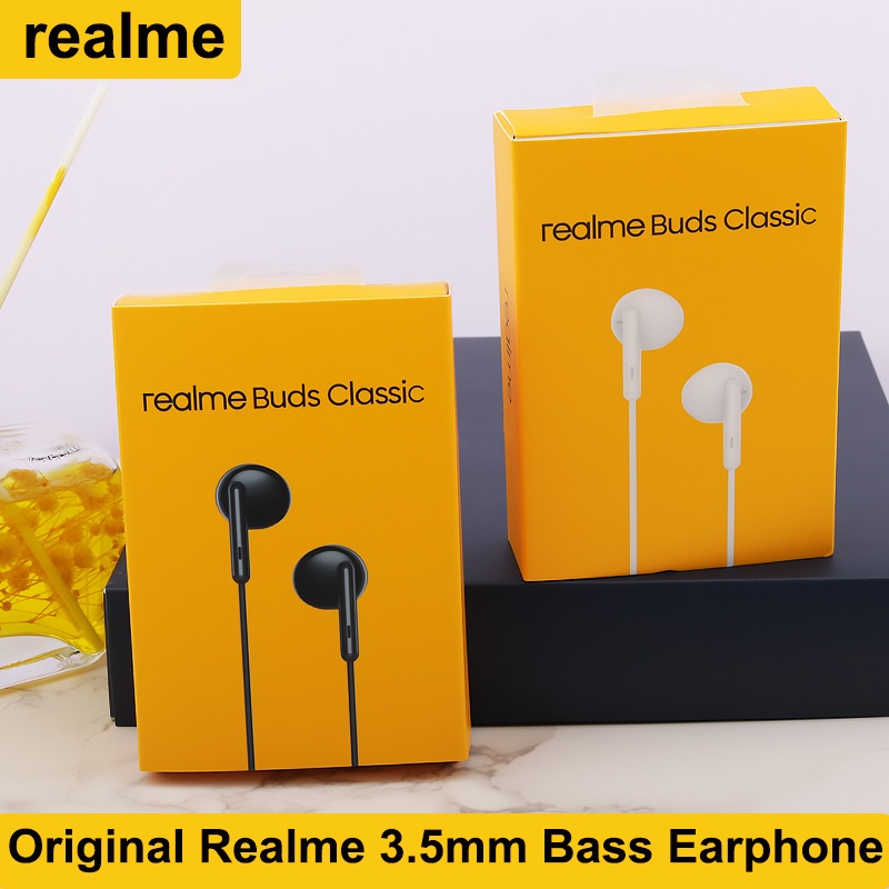 ส่งจากไทย Realme หูฟัง Buds 3.5 มม. แจ็คกลม 3.5mm มีสาย Narzo 20 30pro GT Neo 8 Q2i Q3i หูฟังแบบมีสายควบคุมพร้อมไมโครโฟน