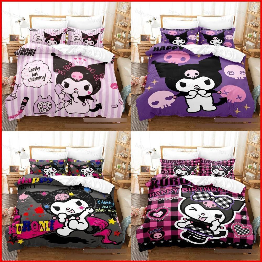 ชุดเครื่องนอน ผ้าปูที่นอน ปลอกหมอน ผ้านวม ลาย Hello Kitty Kuromi Pompom Purin สําหรับตกแต่งบ้าน ห้องนอน
