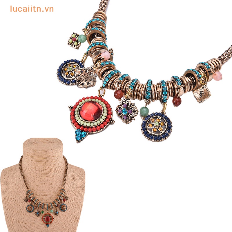 Luciitn ใหม่ Gypsy ชาติพันธุ์ Tribal Boho Chain Bid สร้อยคอ sel จี้ Fringe VN
