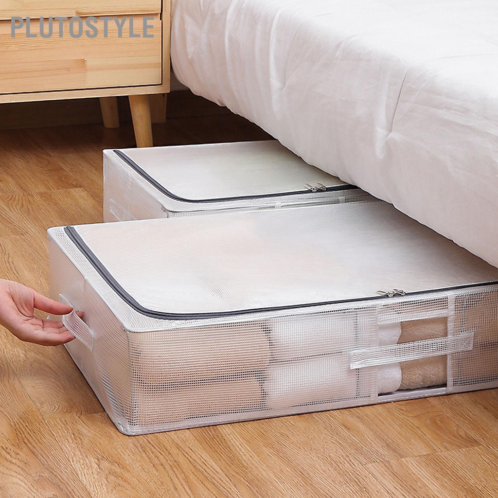 PLUTOSTYLE โปร่งใสตาข่ายเสื้อผ้าOrganizerพร้อมฝาปิดความชื้นขนาดใหญ่กล่องเก็บเสื้อผ้าสำหรับห้องนอน