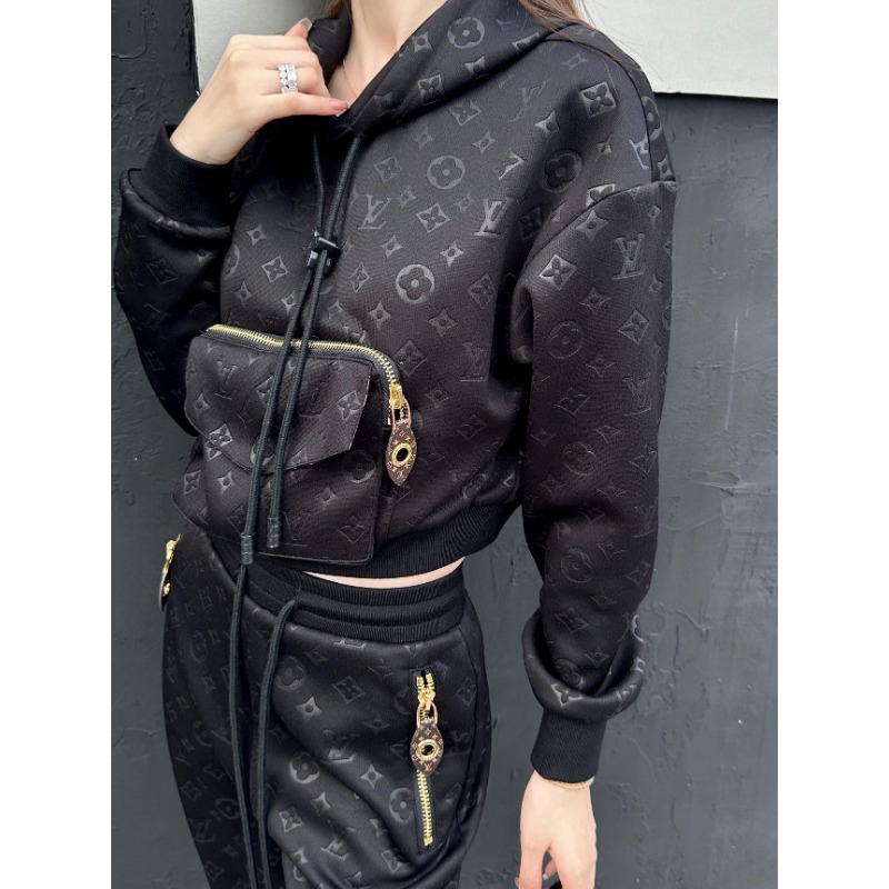 READY & Stock L***v Hoodie Jacket สุภาพสตรี 2 ชิ้นชุดผ้าฝ้ายผู้หญิงกางเกง 2023 ใหม่