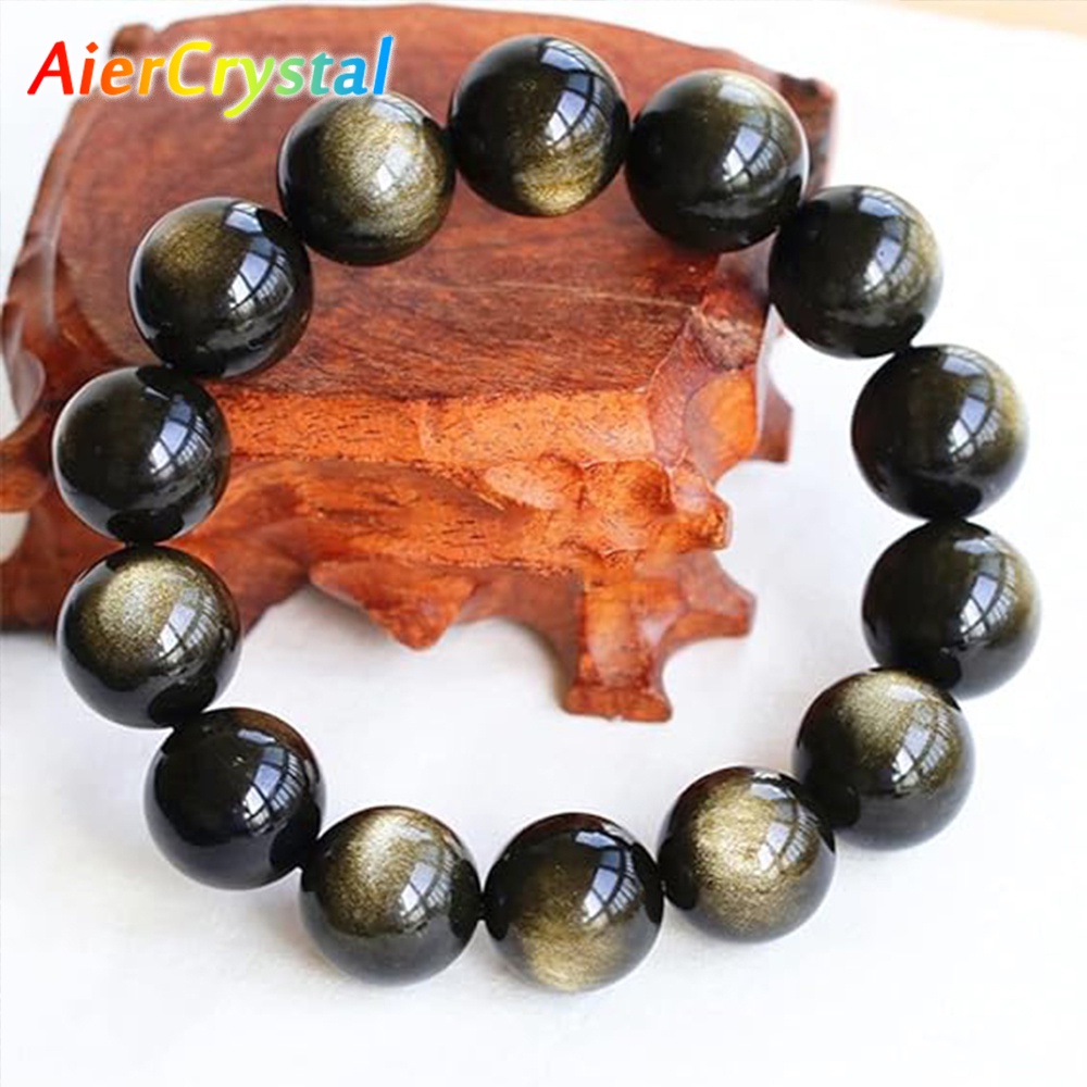 เครื่องประดับ สร้อยข้อมือควอตซ์ ประดับคริสตัลออบซิเดียน สีทองธรรมชาติ เหมาะกับของขวัญวันเกิด สําหรับผู้ชาย และผู้หญิง