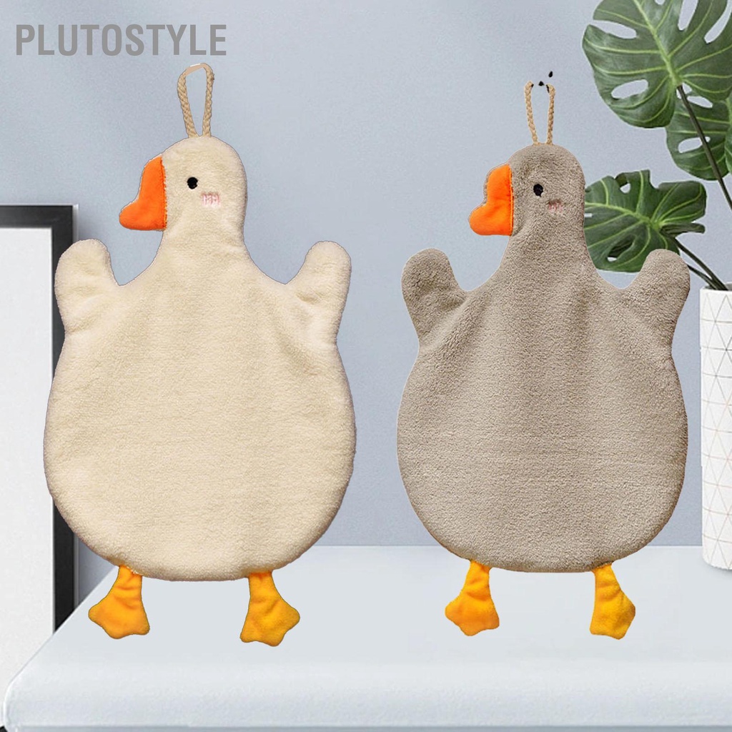 PLUTOSTYLE ผ้าเช็ดมือน่ารักพร้อมห่วงแขวนผ้าฝ้ายแท้ดูดซับตกแต่งเด็กห่านแขวนผ้าเช็ดมือสำหรับห้องน้ำห้องครัว
