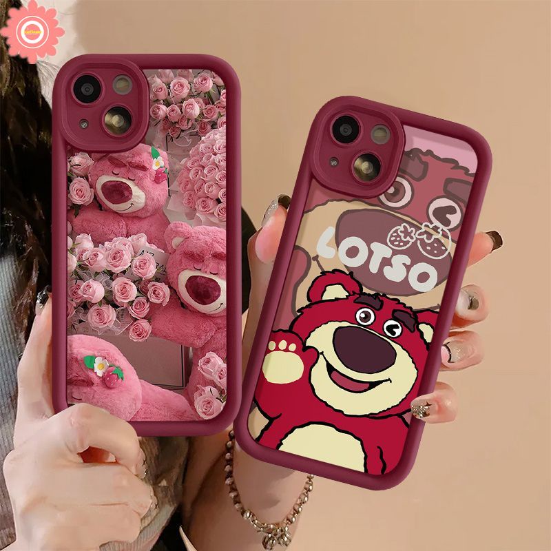 เคสโทรศัพท์มือถือ ลายการ์ตูนหมี สตรอเบอร์รี่ ดอกไม้ สีชมพู สําหรับ Vivo Y16 Y35 Y30 Y12 Y20 Y27 Y15 Y22 Y15A Y20i Y21s V29 Y36 Y15s V25 Y20s Y02 Y91 Y33 Y91C Y31 Y21 Y50 Y22s Y17 Y11 Y12i V25E Y51