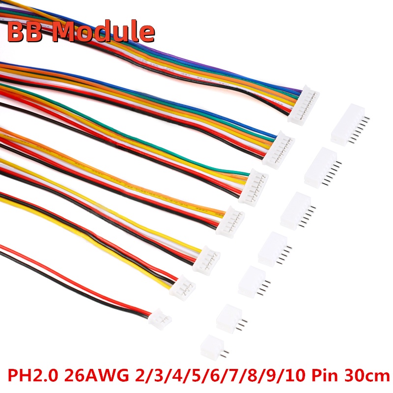 ใหม่ ปลั๊กเชื่อมต่อ JST 2.0 PH ตัวผู้ ตัวเมีย PH2.0 2 3 4 5 6 7 8 9 10P 26AWG 300 มม. 10 ชุด