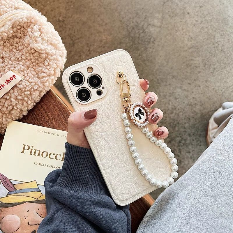 คุณภาพระดับพรีเมียมหนังสีขาวพร้อมมุกฝาครอบโทรศัพท์สําหรับกรณี IPhone 16 15 14 11 12 13 Pro Max X XS XR Xsmax 7 8 Plus ซิลิโคนนุ่มกรณีป้องกันกันกระแทก