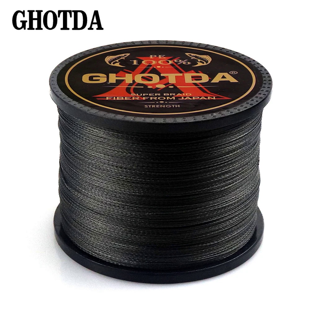 Ghotda สายเบ็ดตกปลา PE แบบถัก 4 เส้น 300 เมตร 500 เมตร 1000 เมตร สีดํา
