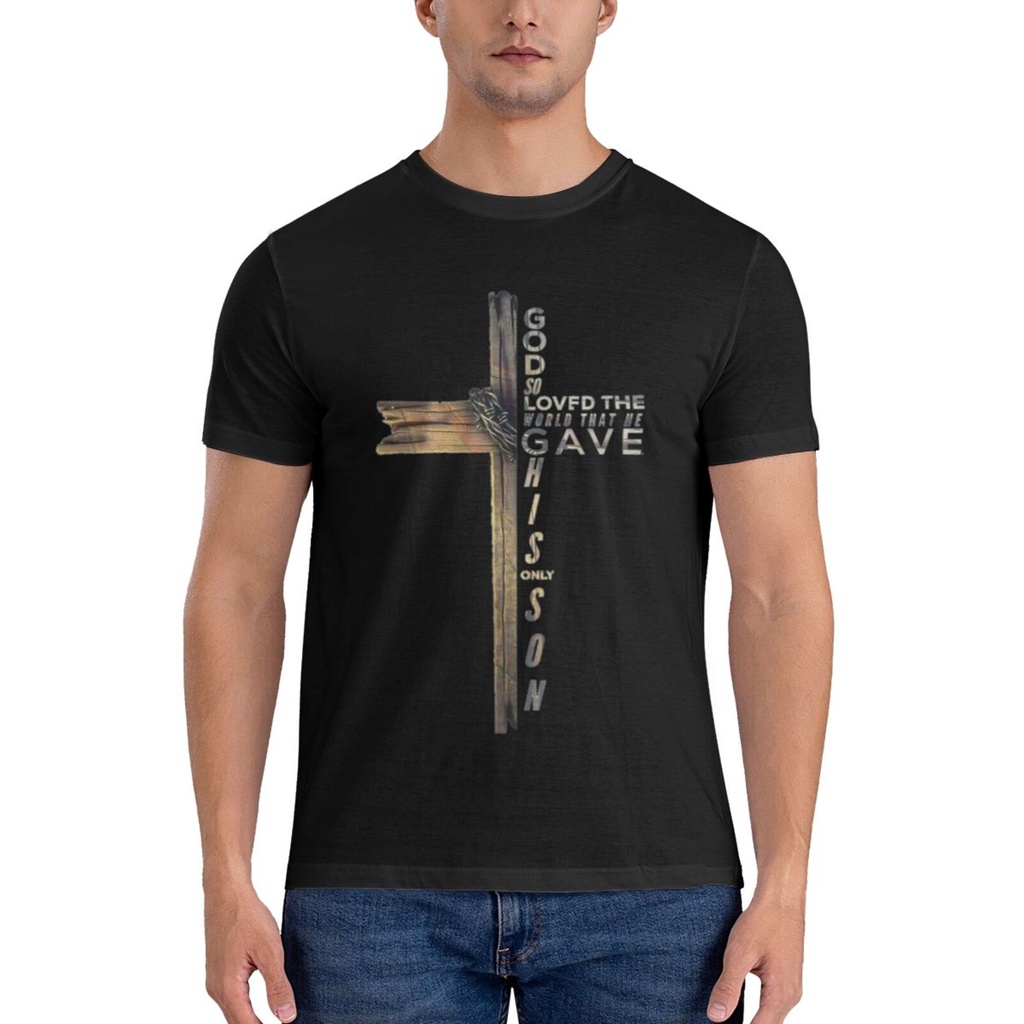 คุณภาพสูง John 3 16 Christian Cross Bible เสื้อยืดผ้าฝ้ายแท้ Man