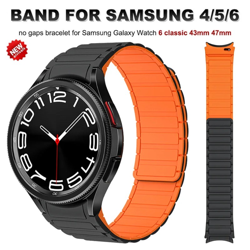 สายนาฬิกาข้อมือซิลิโคน แม่เหล็ก ไม่มีช่องว่าง สําหรับ Samsung Galaxy Watch 4 6 Classic 43 มม. 40 มม. 44 มม. 47 มม. Galaxy 5 Pro 45 มม.