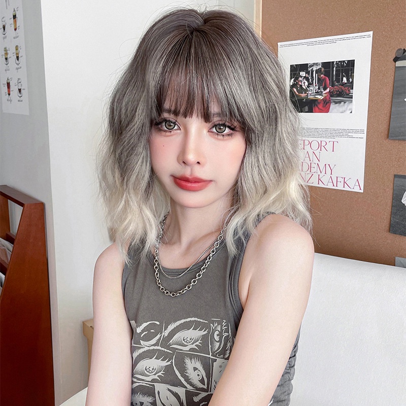 7jhh WIGS MW1068 สินค้าใหม่ วิกผมสั้นหยิก หยิก สีเงิน สีขาว ย้อมสีผม แฟชั่นเกาหลี ผมสั้นหยักศก เคมีไฟเบอร์ สําหรับผู้หญิง