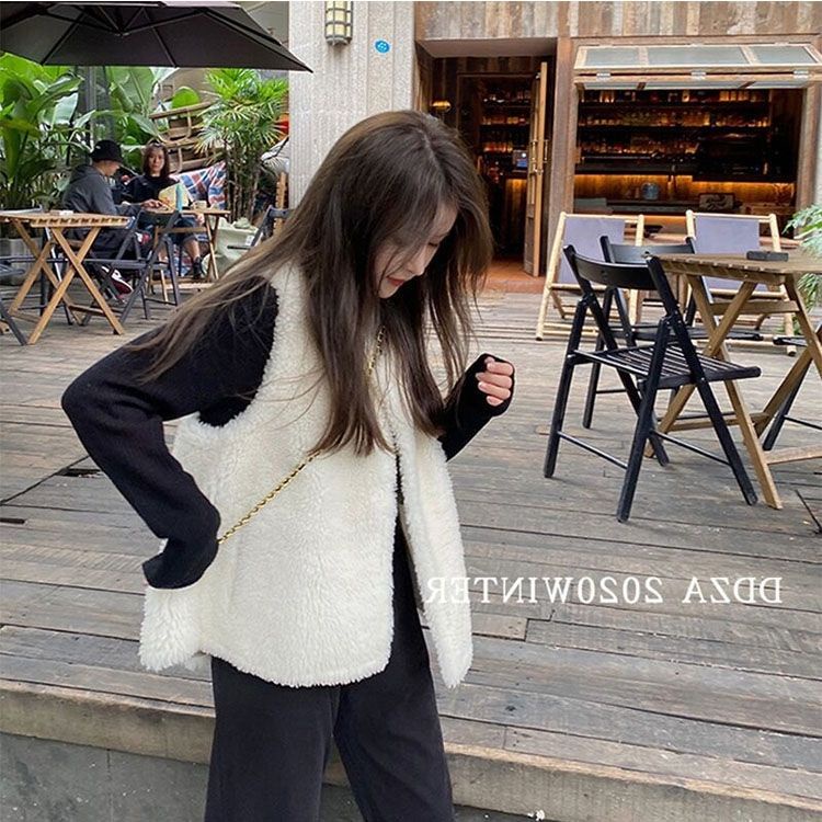 เสื้อกั๊กแจ็กเก็ต ผ้ากํามะหยี่ขนแกะเทียม แบบหนา อเนกประสงค์ แฟชั่นฤดูใบไม้ร่วง และฤดูหนาว สําหรับผู้หญิง