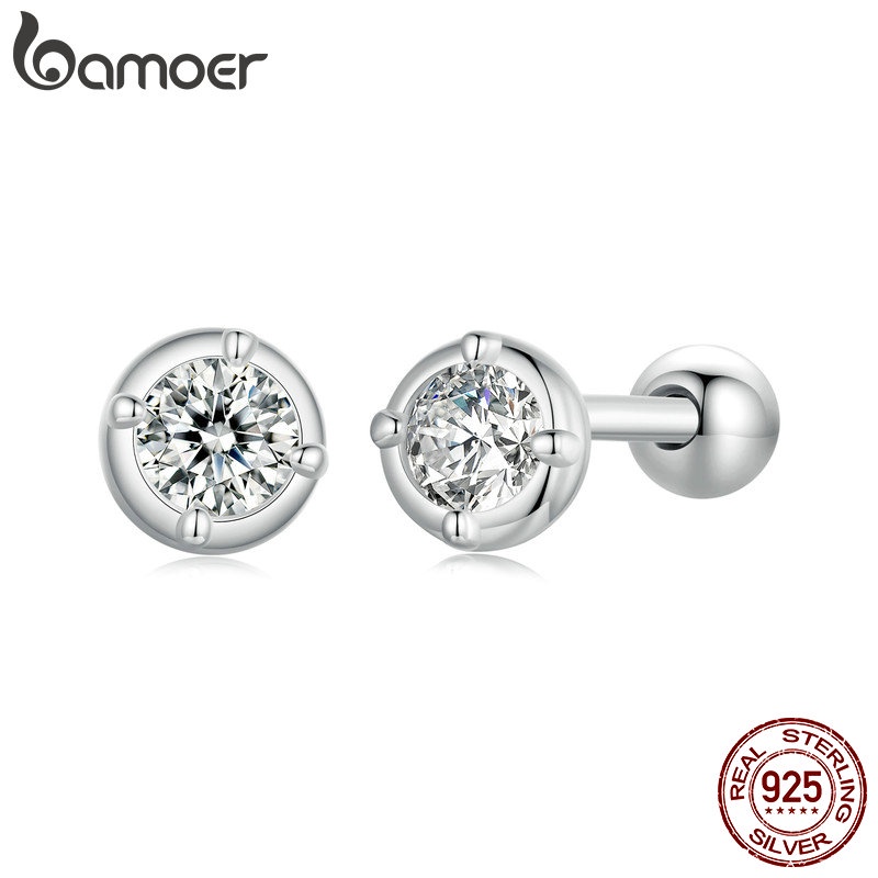 Bamoer ต่างหูเม็ดเดี่ยว เงินสเตอร์ลิง 925 ประดับโมอิส สวยหรู ของขวัญ สําหรับผู้หญิง MSE044