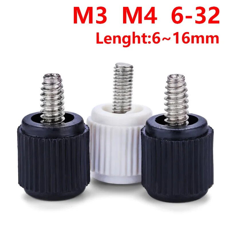 10pcs Plastic Hand Screw White Black Plastic Head Cross Groove Bolt Computer Case Screw M3 M4 6-32 T