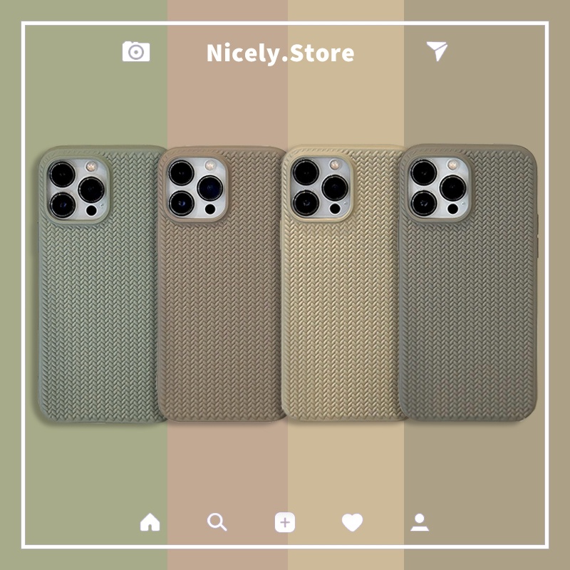 เคสโทรศัพท์มือถือ TPU ถักนิตติ้ง กันกระแทก กันรอยขีดข่วน สีพื้น เรียบง่าย สําหรับ iPhone 15 14 13 12 Pro Max 11