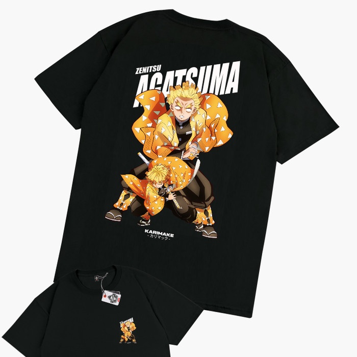 เสื้อยืดพิมพ์ลาย Anime DEMON SLAYER ZENITSU AGATSUMA V2 Kaos Anime - Karimake - V1 HITAM S-5XL